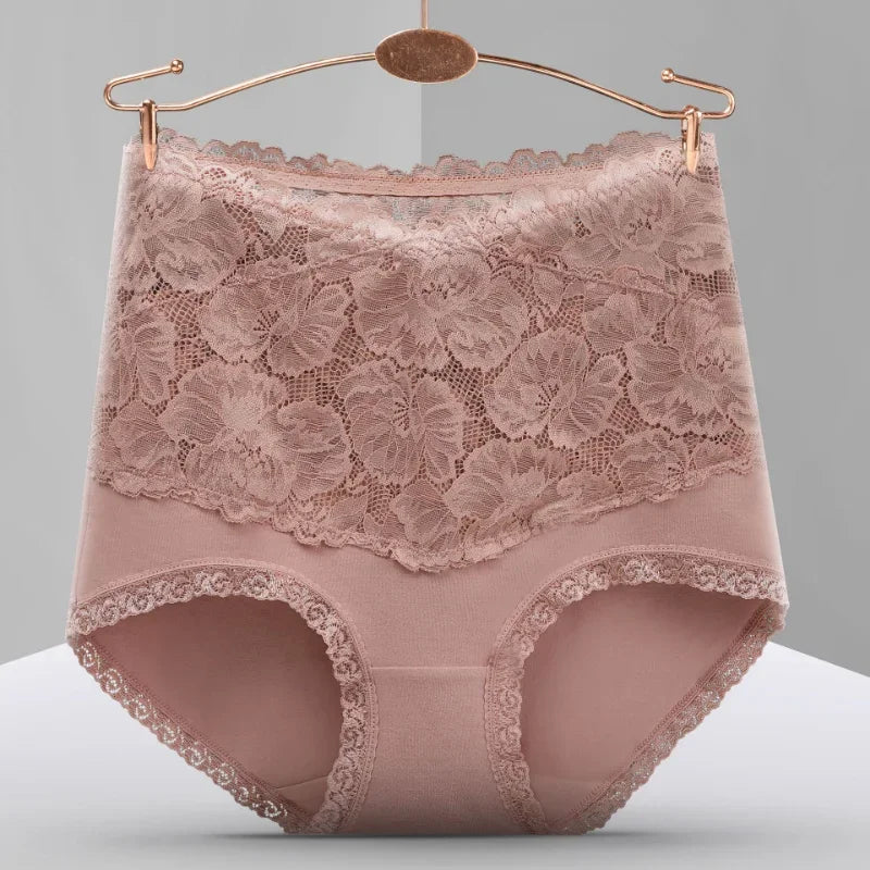 Cintura alta tamanho grande com decote em v cintura alta roupa interior feminina calcinha de renda de algodão quente tentação meninas cuecas de barriga