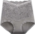 Culotte haute gainante en dentelle florale modèle Séléné, vue de face soulignant la zone de maintien abdominal et la finition dentelle raffinée. grais